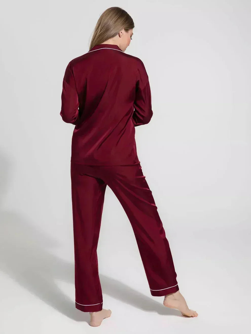 2 Piece Shirt Trouser Silk Night Suit - MEHROON