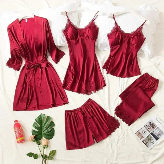 5 Piece Royal Bridal Silk Night Gown set